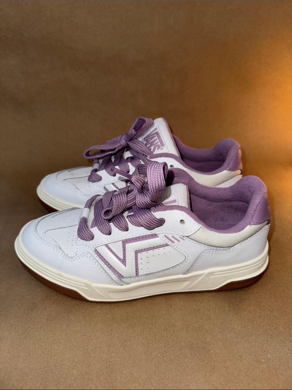 Vans White and Lavender Women's Low-Top Sneakers